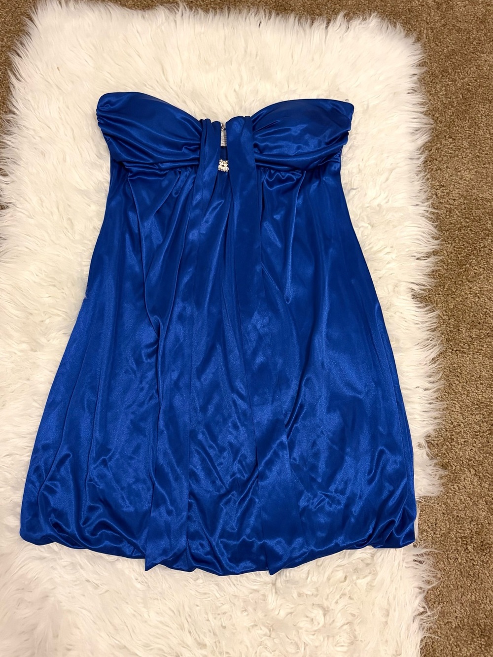 Vintage Royal Blue Strapless Satin Mini Dress